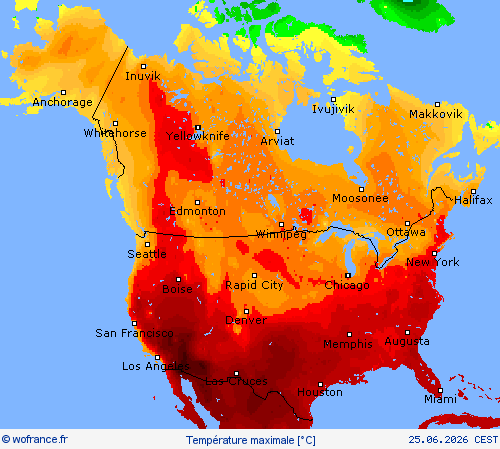 Temp&eacute;rature maximale Cartes de pr&eacute;vision